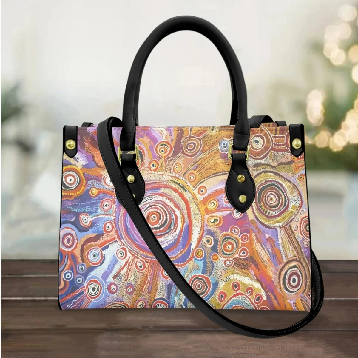 Australian Aboriginal Art Luxury Design Top Handle Handbags PU Leather Tribal Style Female Shoulder Bag High Quality Small Totes