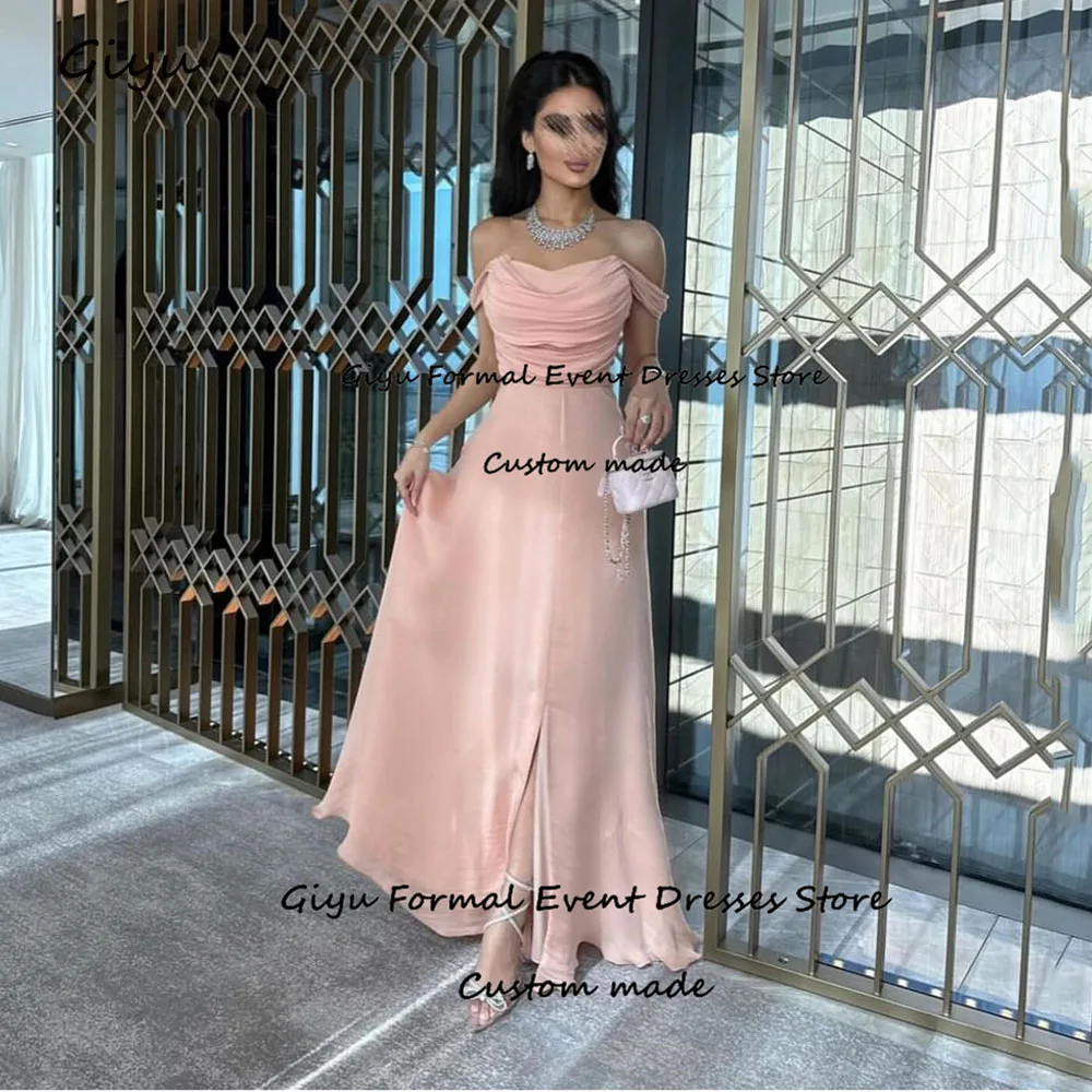 Giyu Elegant Pink Evening Gown Dress Off the Shoulder Floor-Length Birthday Party Dress Vestidos De Noche Elegantes 2024