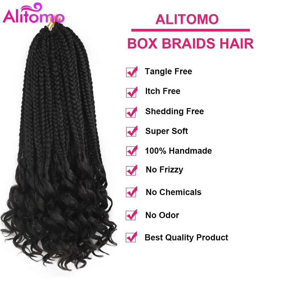 Alitomo Synthetic Crochet Hair Short Bob Box Braid with Curly Ends Omber Blonde Pre Stretched Goddess Box Braids for Kids