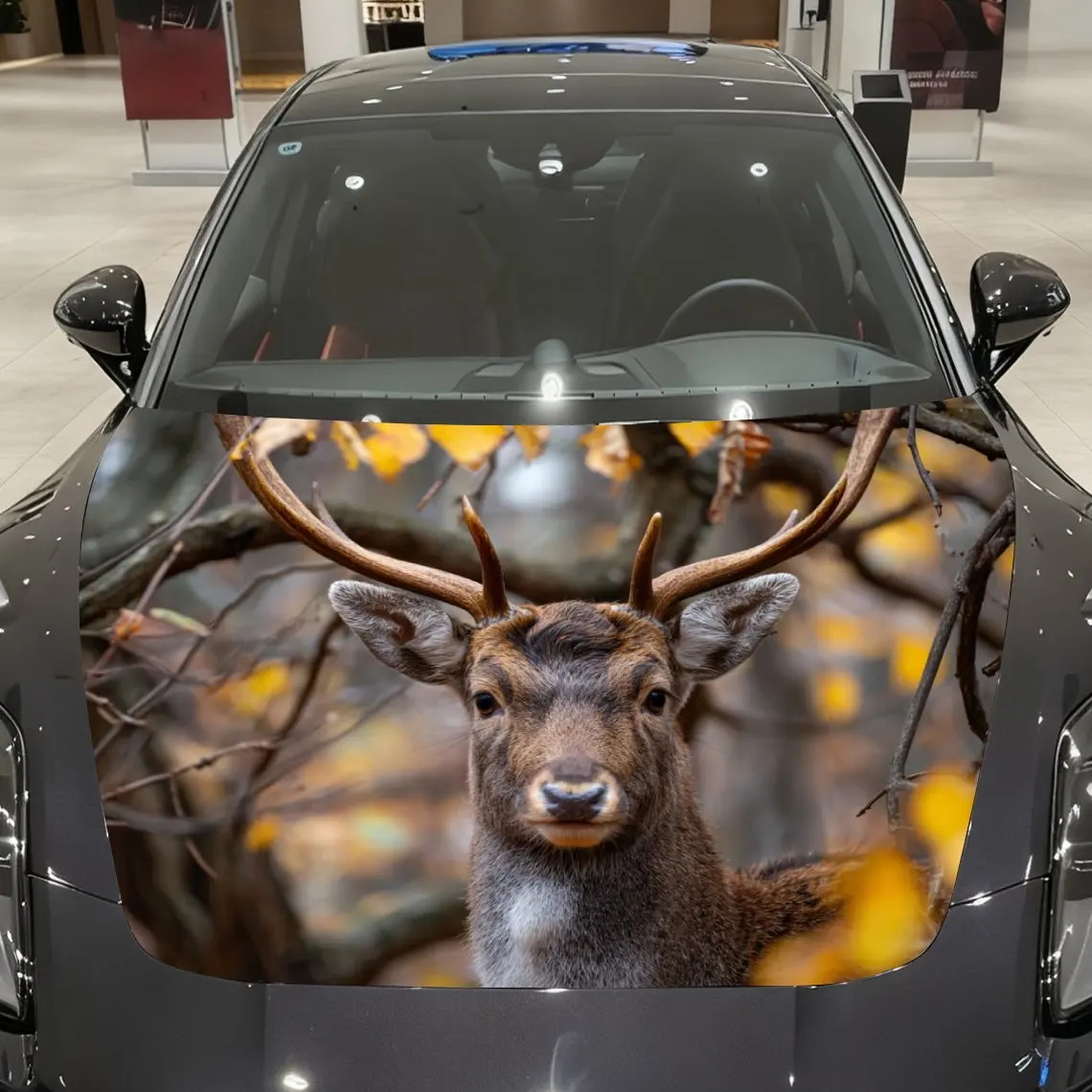 

Autumn Forest Deer Car Vinyl Wrap, PVC Waterproof Car Hood Sticker, Self-Adhesive Scratch-Resistant Stickers For Engine Cover, C