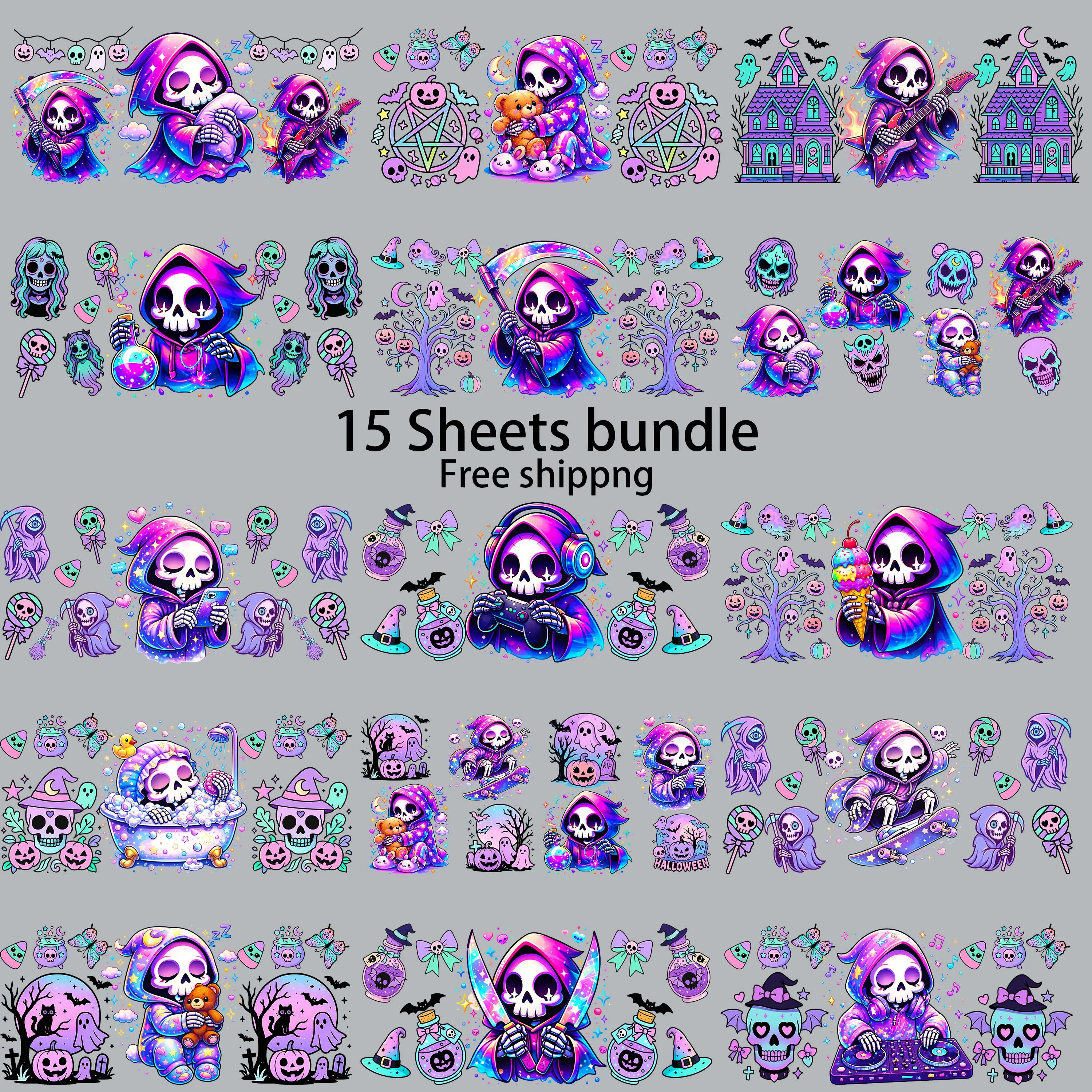 15pcs Halloween Ghost Vibe UV DTF Sticker Party Deco DIY Decals 3D transfers printing uvdtf tumbler stickers uv dtf cup wrap
