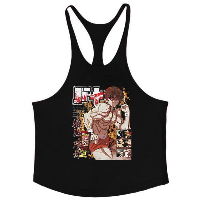 Anime Baki Print Stringer Tank Top for Men Y-Back Vest Tees Athletic Training Undershirt Activewear Gym Workout Bodybuilding