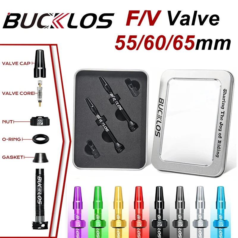 BUCKLOS 로드 바이크 튜브리스 CNC 알루미늄 합금 자전거 프레스타 니플 에어 밸브, 타이어 밸브 사이클링 액세서리, 55mm, 60mm, 65mm, 2 개