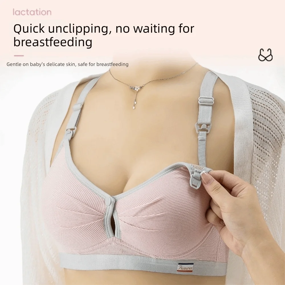 Pure Cotton Double Button Breastfeeding Bra Seamless Breathable Soft Comfortable Nursing Bra Anti Sagging No Underwire