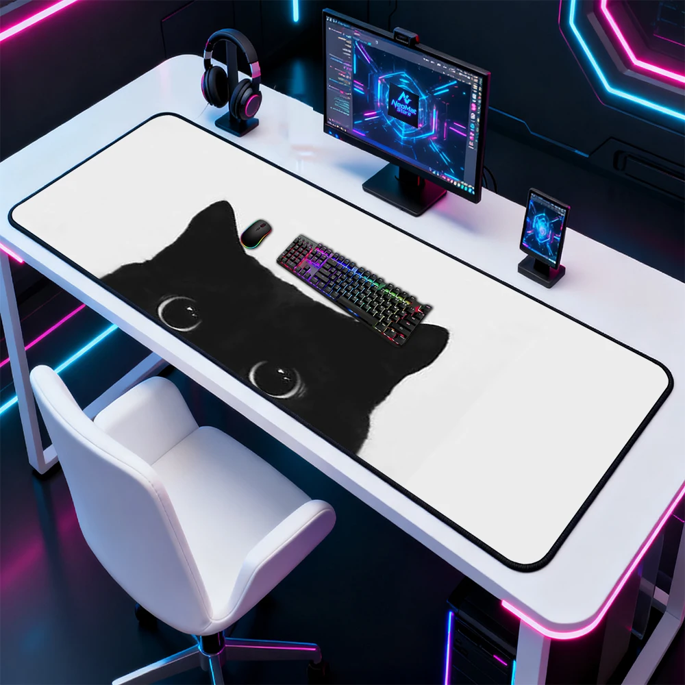 

Black Desk Mat Gaming Mouse Rubber Cat Minimalist Nonslip 120x60 Mousepad Keyboard 180x60cm Eyes 1400x600 Extended Desk Mat