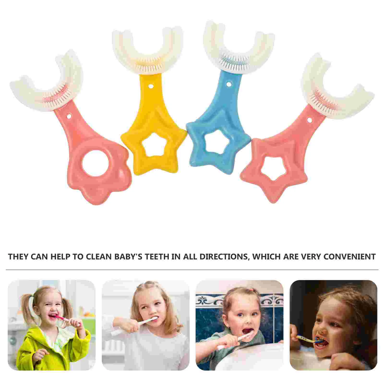 4 pezzi spazzolino da denti in silicone per bambini a forma di U strumenti per la cura dei bambini design ergonomico portatile pulizia dei denti del bambino uso da viaggio alto