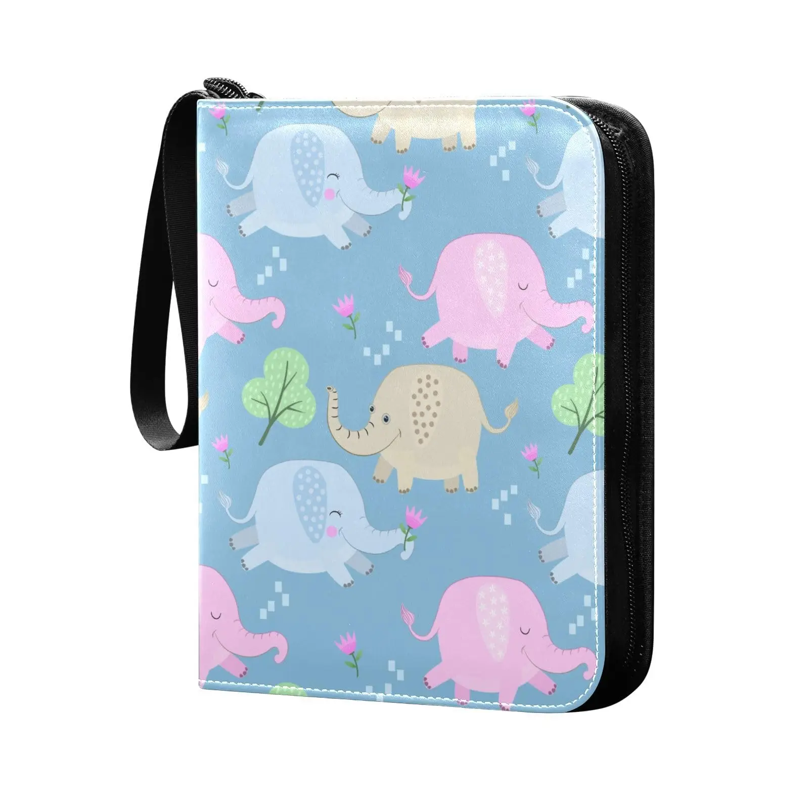 

Elephant Animals 4 Pocket Cards Binder, 400 Double Sided Pocket Album for Sport Game Cards, Unique Card Collection Storage