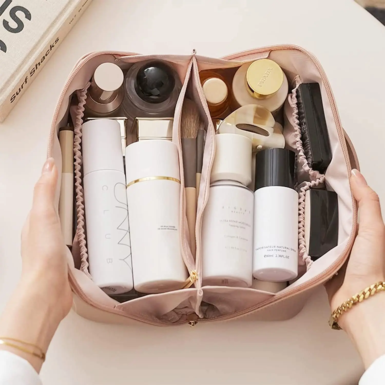 Trousse de maquillage de voyage brodée personnalisée pour femme, sac cosmétique personnalisé, cadeaux de Noël pour sa demoiselle d'honneur, cadeau d'anniversaire