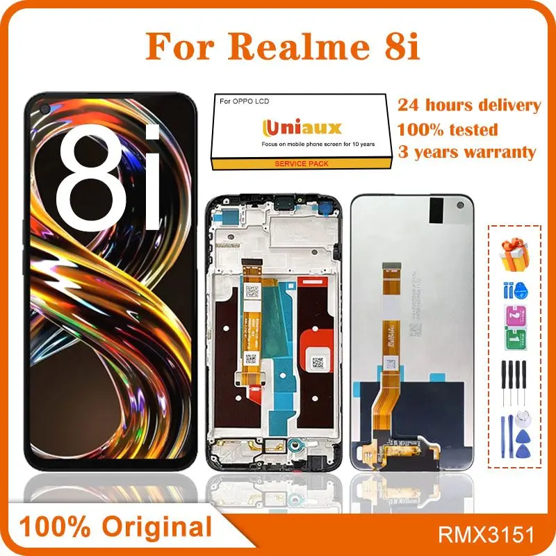 

6.6" Original For OPPO Realme 8i RMX3151 LCD Display Touch Screen with Frame Panel Digitizer Assembly For Realme 8i LCD Screen