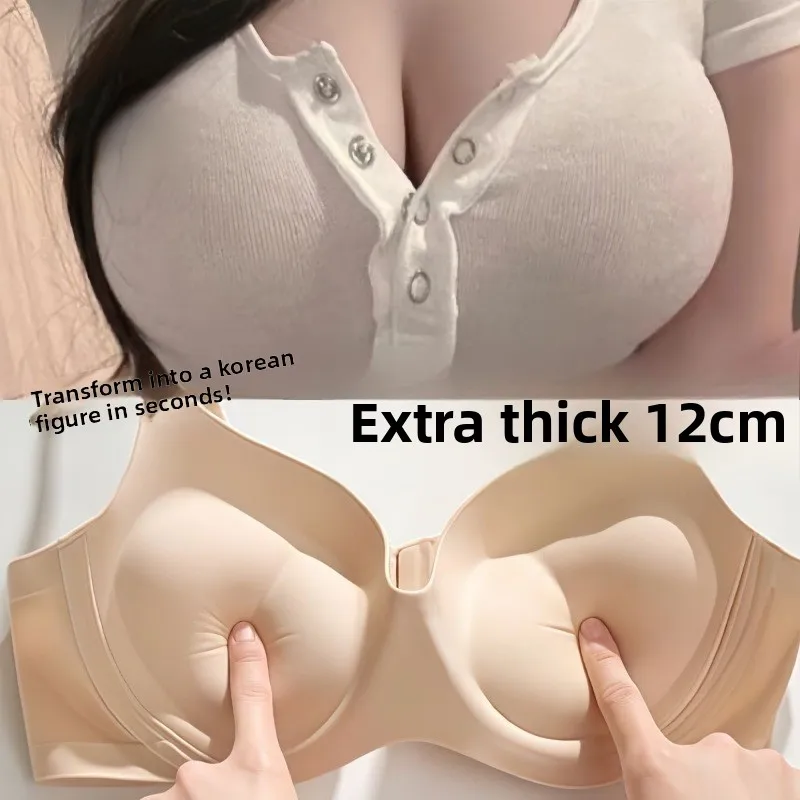 Korean Manga Style 12CM Push-Up Bra Seamless Nude One-Piece Round Bra for Small Bust AB Cup Women Lingerie Comfy Soft Invisible