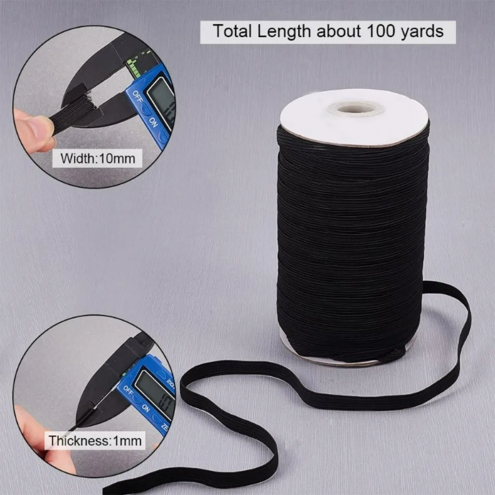 100 Yards 2/5 Inch Width Flat Elastic Band Elastic Sewing Cord Stretch Strap Cord Roll Black Stretch Knit Elastic Spool for DIY