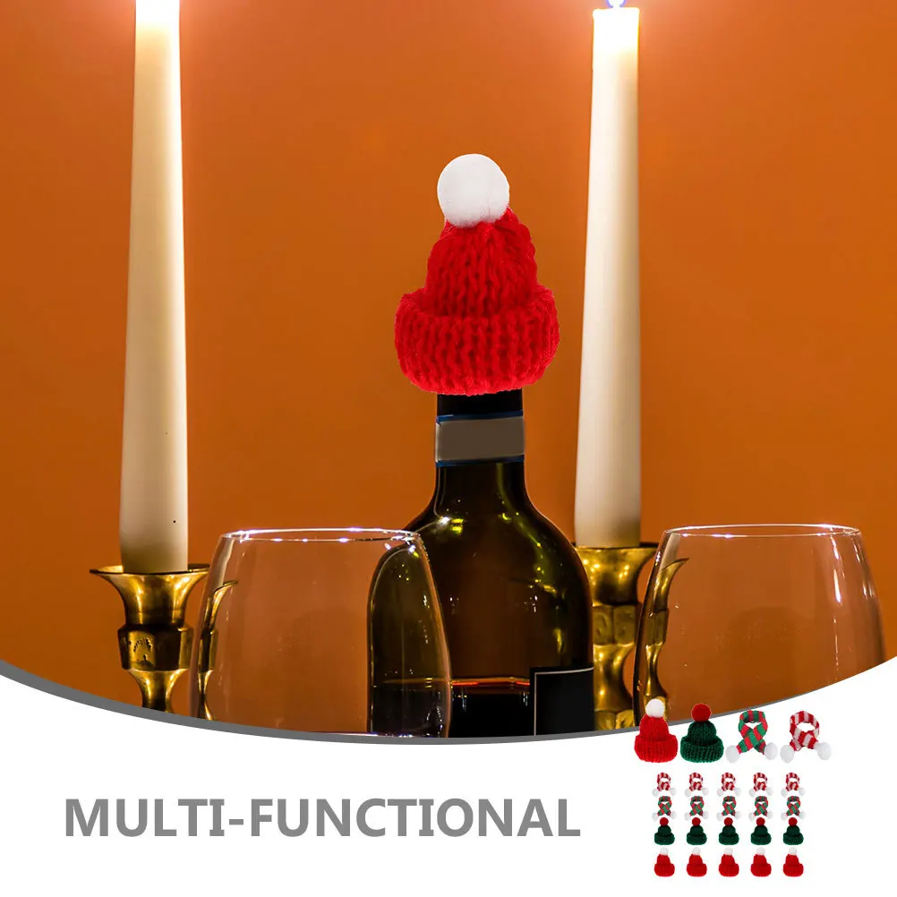 

24 Pcs Mini Hat and Scarf Bottle Decor Knit Hats for Crafts Decorations Tiny Knitting