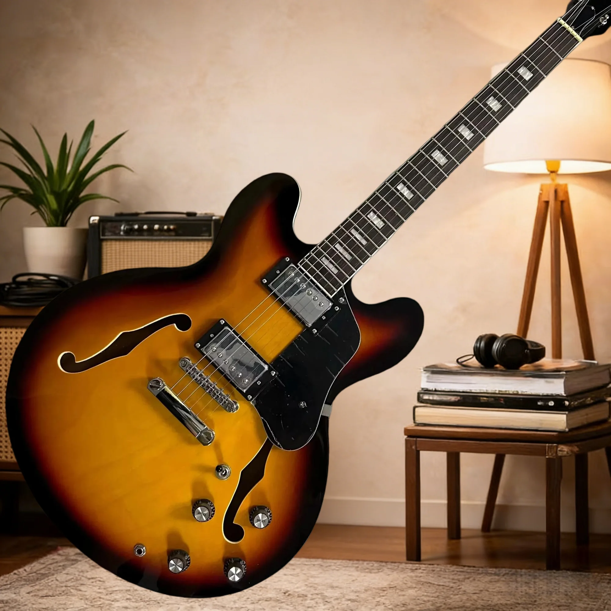 

Sunset 335 Electric Guitar Rosewood Neck Maple Body Home Sing-Along with Accompanimen Half Hollow Design Free Shipping