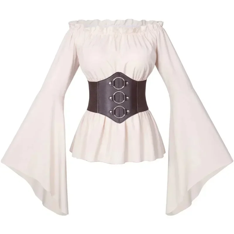 Renaissance Blouse Peasant Women Off Shoulder Sleeves Shirt Boho Steampunk Pirate Medieval Cosplay Costume Corset Top Vintage