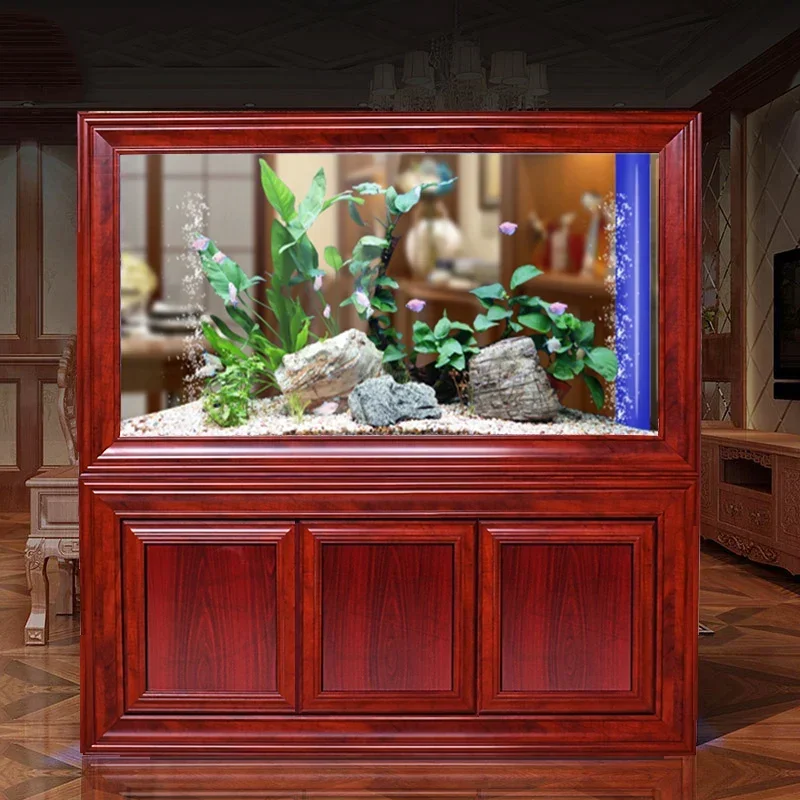 Chinese koi tank aquarium retro imitation mahogany home customization