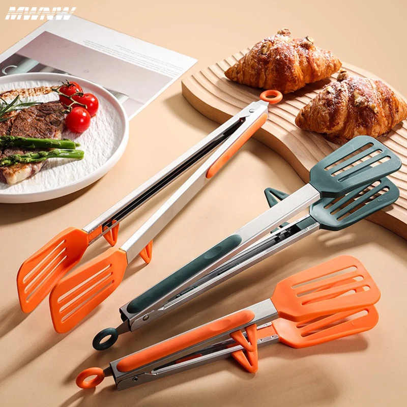 9 Inche Stainless Green Orange with Bracket Silicone Food Clip In Kitchen High Temperature Resistant Anti Scalding Barbecue Clip