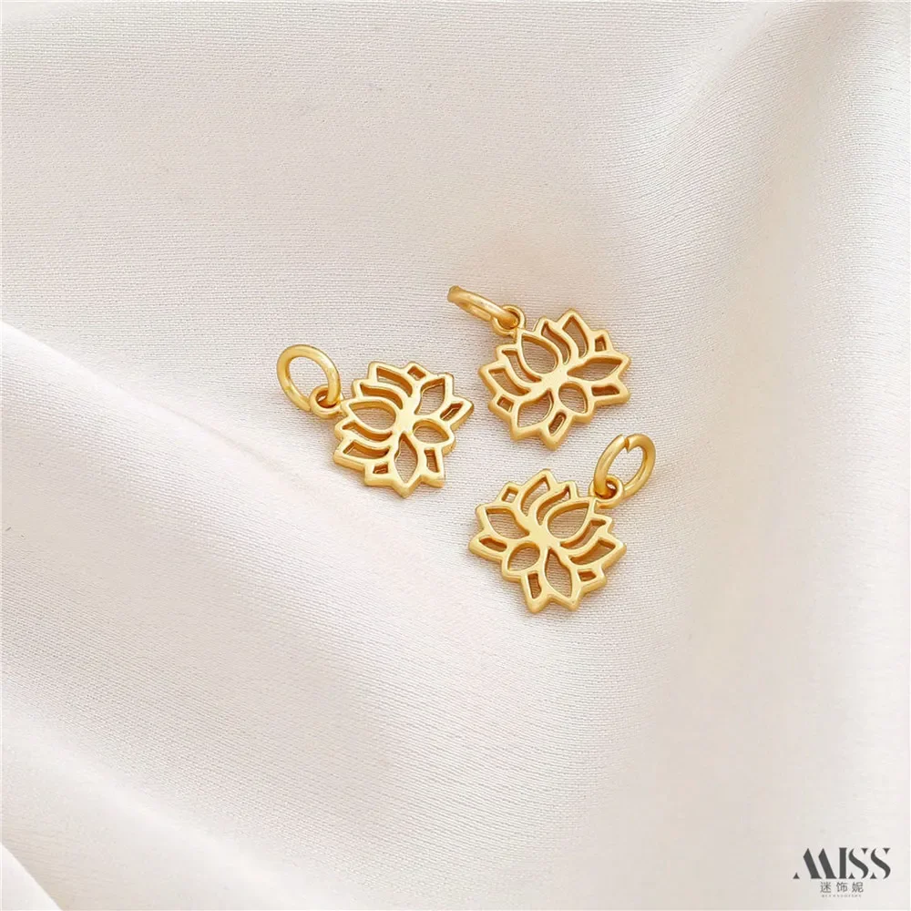 18K Goud Kleurbehoud Lange Levensduur Slot Holle Lotusblad Lotus Pod Effen Bal Hanger Handgemaakte DIY Accessoires