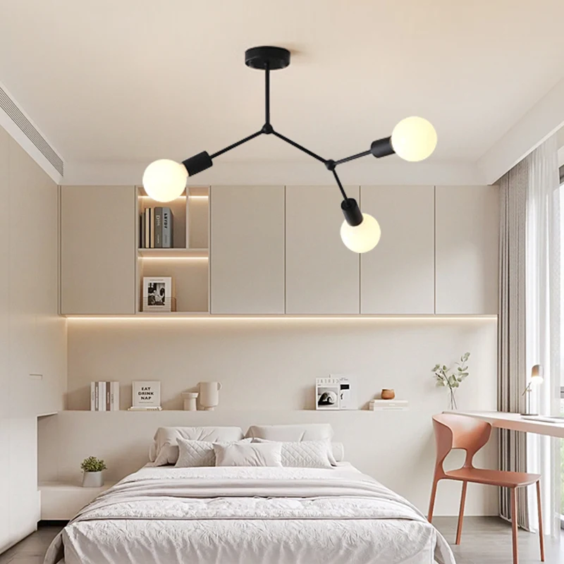 1Pc black modern three E27 bulb base chandelier , suitable for living room, bedroom, kitchen lighting fixtures (without bulb）