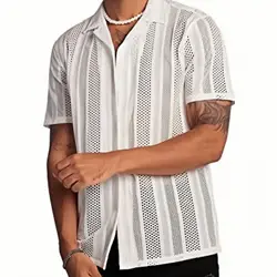 Mens Shirts Street Casual Buttons Knitted Short Sleeve Shirts Tops for Men