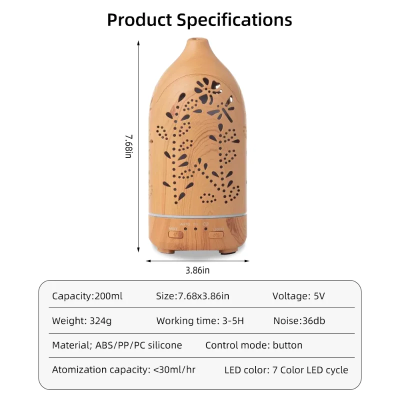 Lavender Hollow Ultrasonic Aromatherapy Diffuser with 7-Color LED Mood Lighting, Whisper-Quiet Operation & Auto Shut-Off for Rel