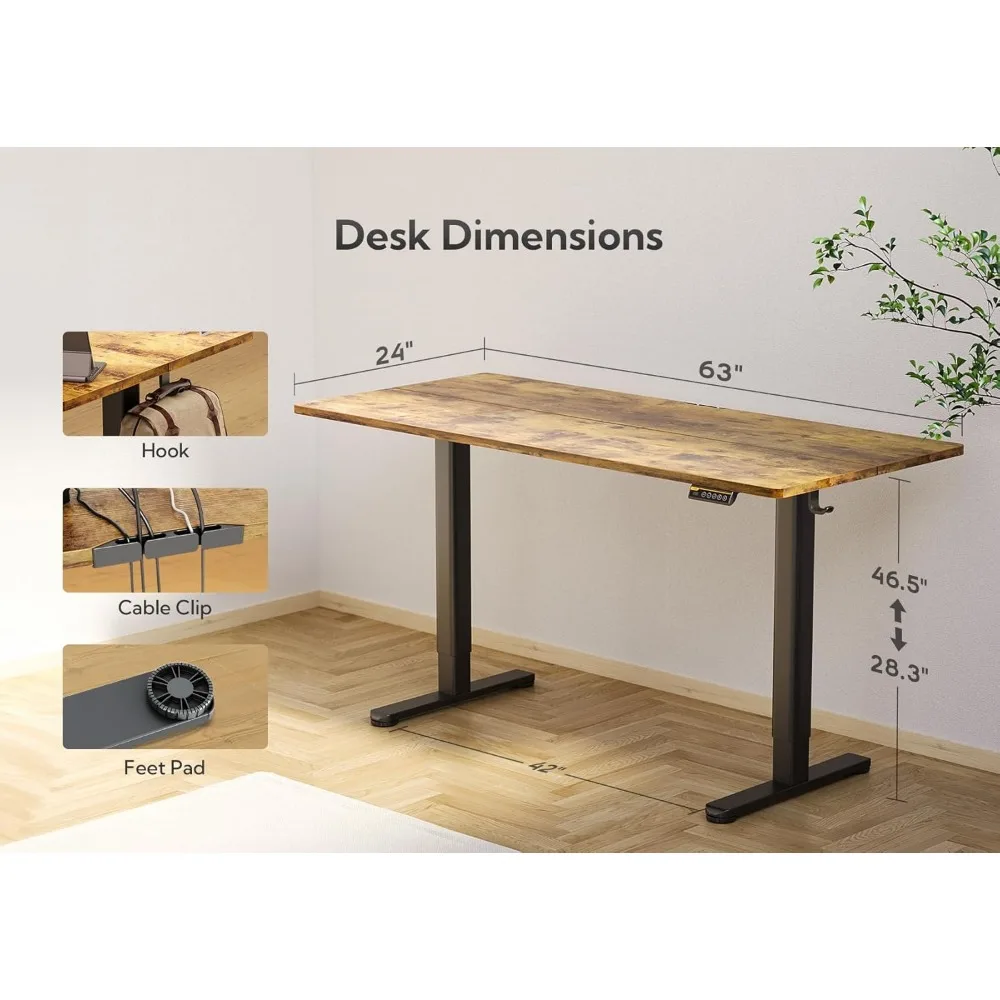 Electric Standing Desk, Adjustable Height Stand up Desk, 63x24 Inches Sit Stand Home Office Desk with Splice Board