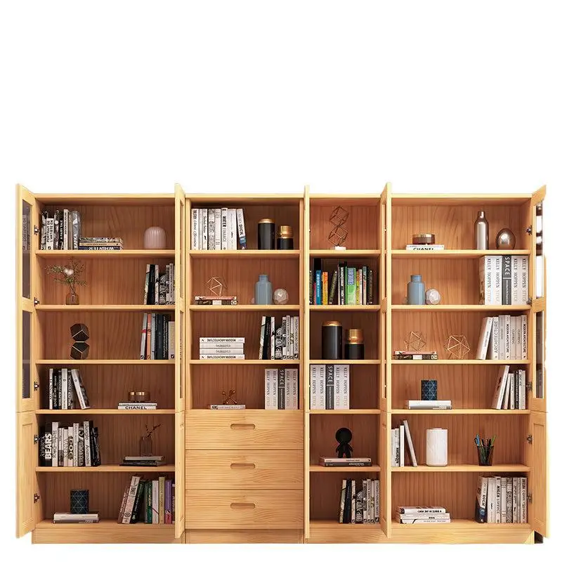 Dust-proof bookcase, glass door, solid wood bookshelf, shelf with door floor-to-ceiling children's living room floor vertical