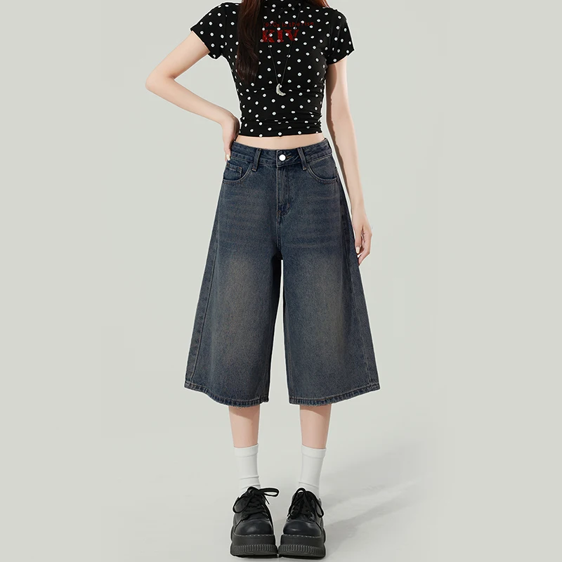 

High Waist Straight Leg Jeans Shorts Women's Spring Summer New Loose Wide Leg Jeans Trendy High Street Korean Style 2026