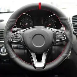 Hand Braid Car Steering Wheel Cover For Mercedes Benz W176 W246 W205 C117 C218 X218 W213 X156 X253 W166 X166 W447 Leather Trim
