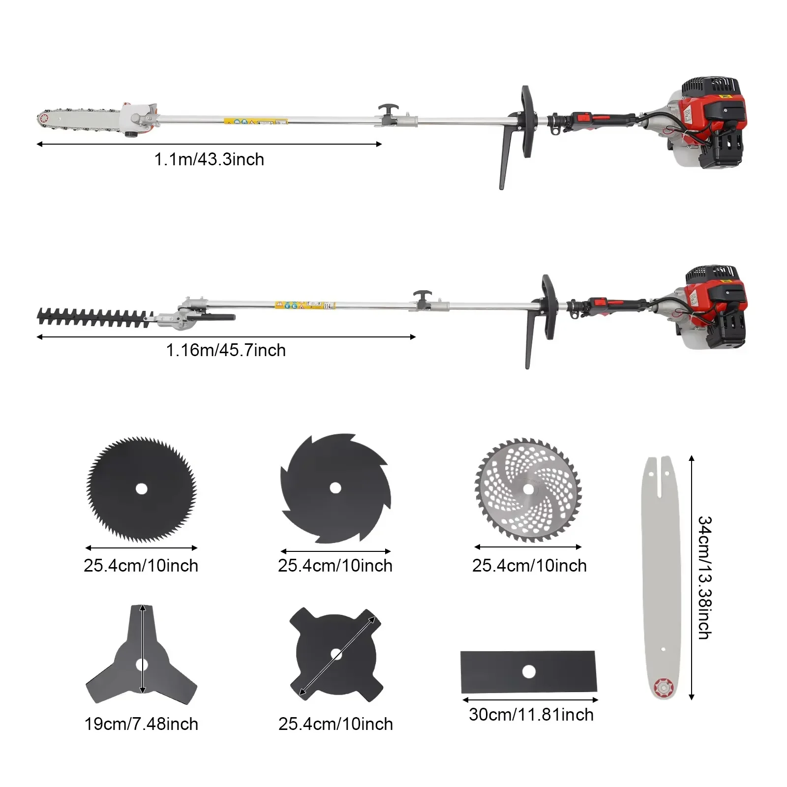 52CC 2-Stroke Gas Brush Cutter 10 in 1 Lawn Mower Pruner Tool with Adjustable Extension Pole Grass String Trimmer