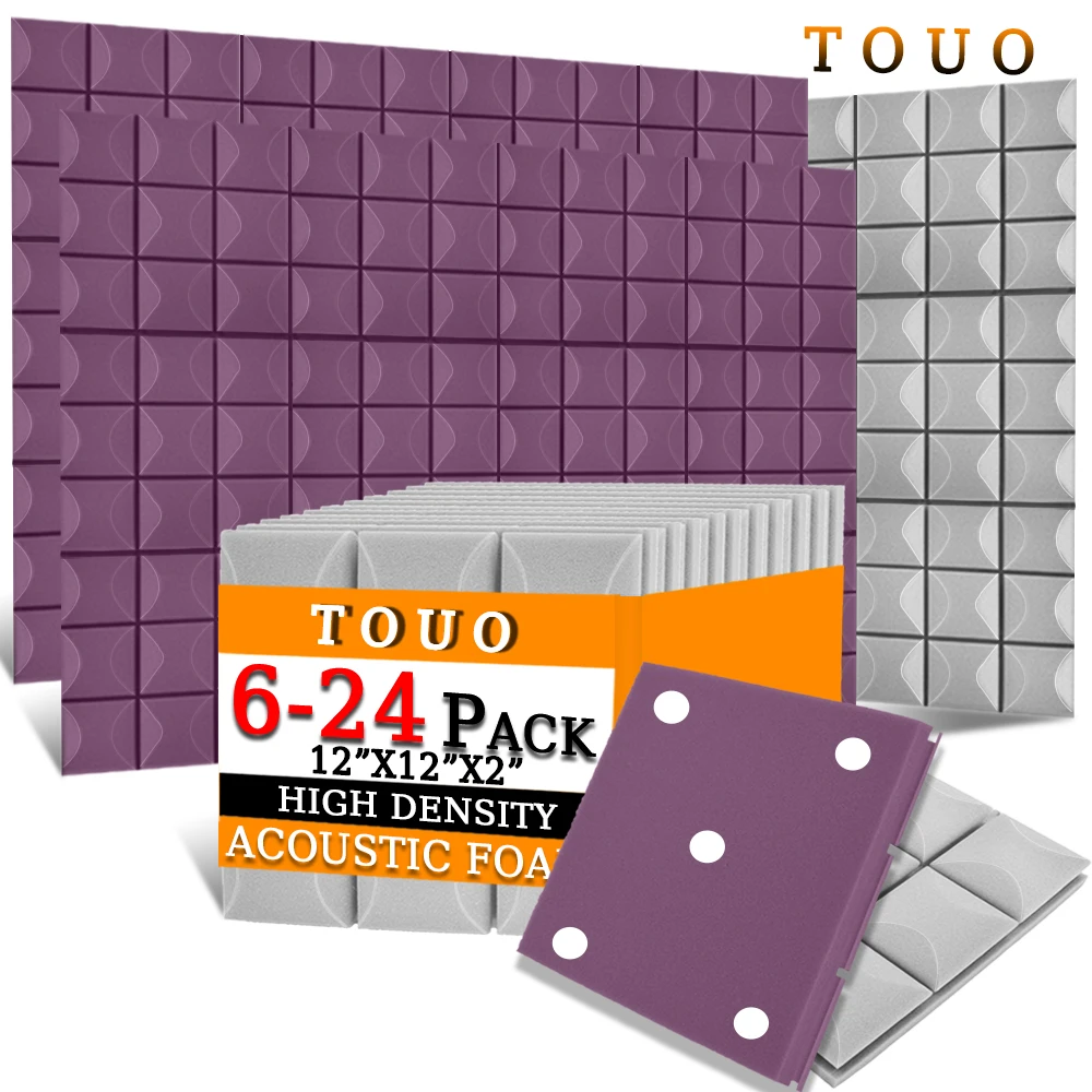 

TOUO Studio Wall Panels 6/12/24 Pcs Acoustic Foam Panels Sound Insulation Treatment For KTV Room Wall Soundproof Foam Decor