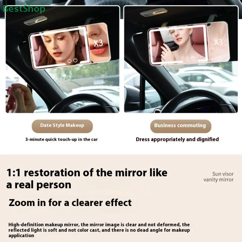 Mini Car Interior Makeup Mirrors Sun Visor Plate LED Mirror For Girls Women Rechargeable Fill Light Universal Vanity Mirror - Image 5