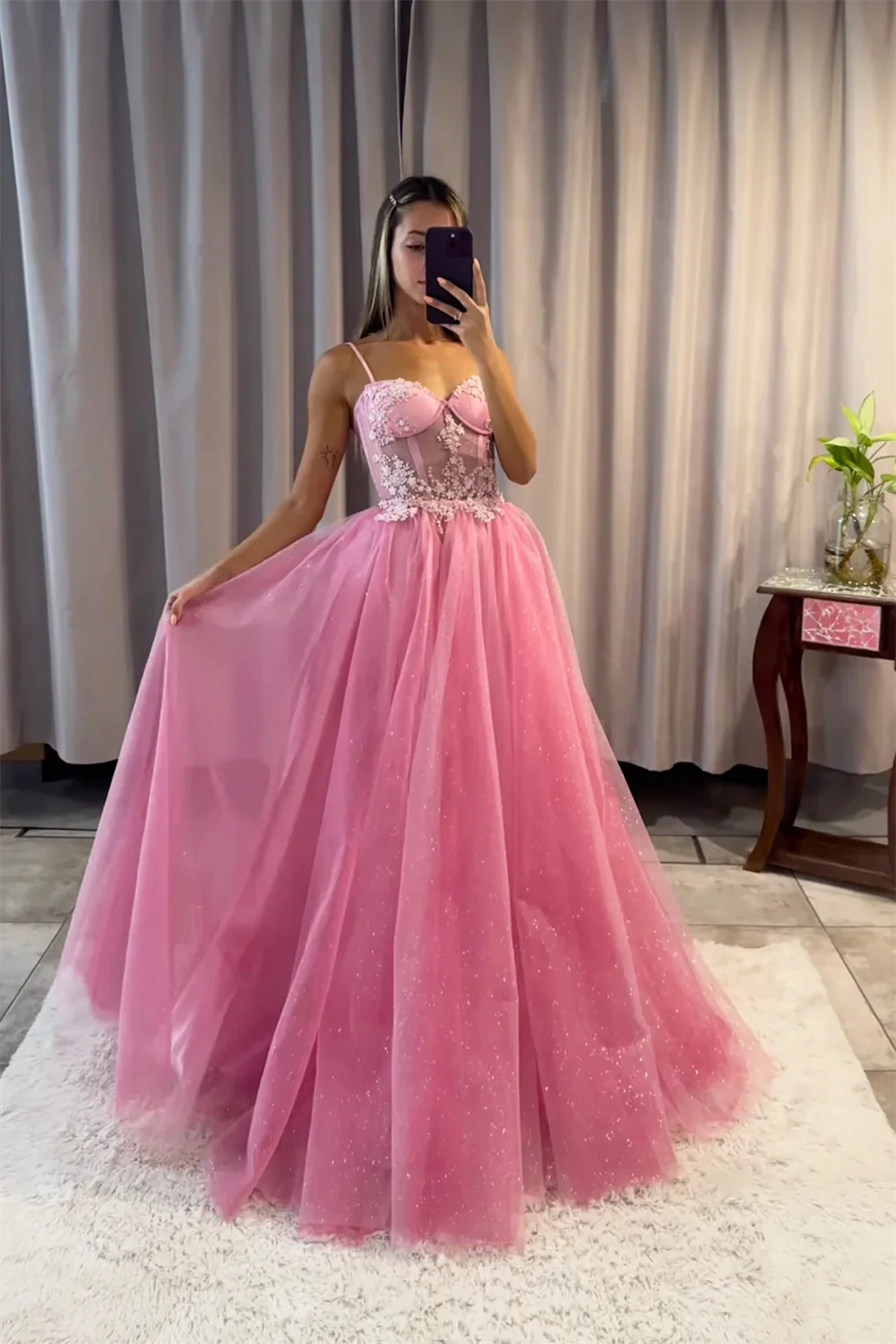 Annie Pink Fairy Prom Dresses Spaghetti Strap Embroidered Tulle Evening Dresses Formal Occasions Elegant Wedding Party Dress