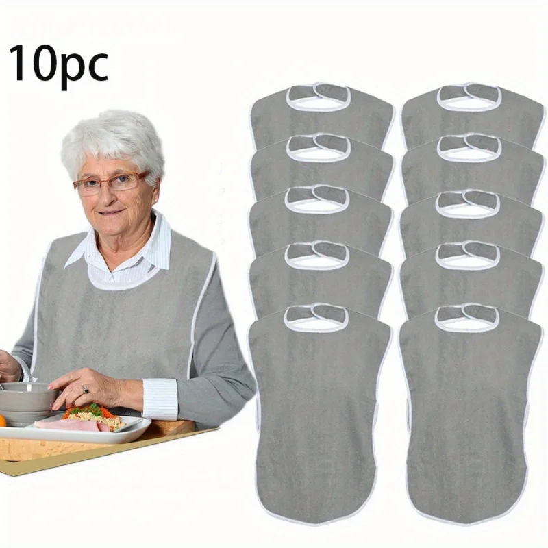 Baberos para adultos de tela de rizo de 10 piezas | Protector Absorbente Lavable Ajustable para Personas Mayores/Dispuestas, Reutilizable para la hora de comer