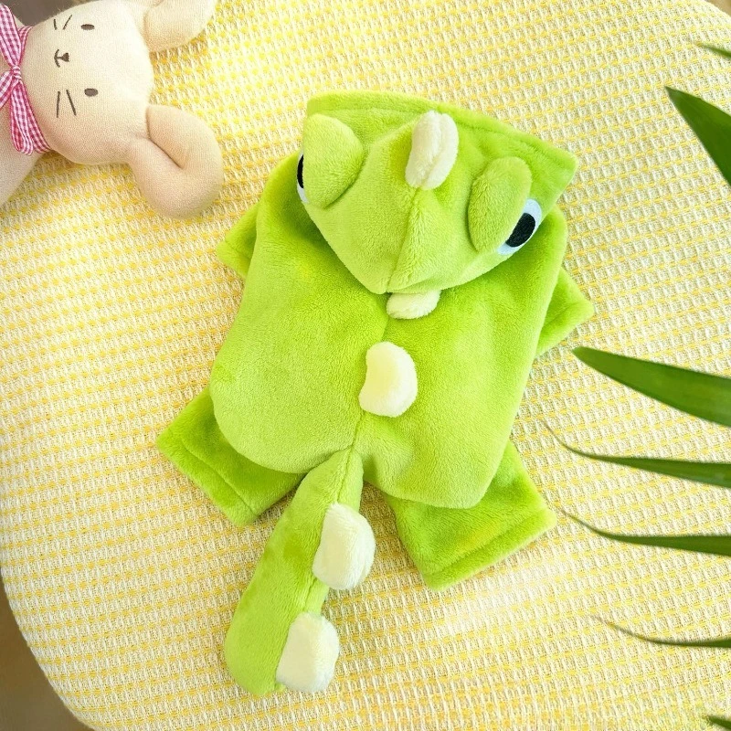 

Pet Cute Little Dinosaur Turned Coral Fleece Dog Clothes Autumn and Winter Warm Fleece Pet Cat Clothes
