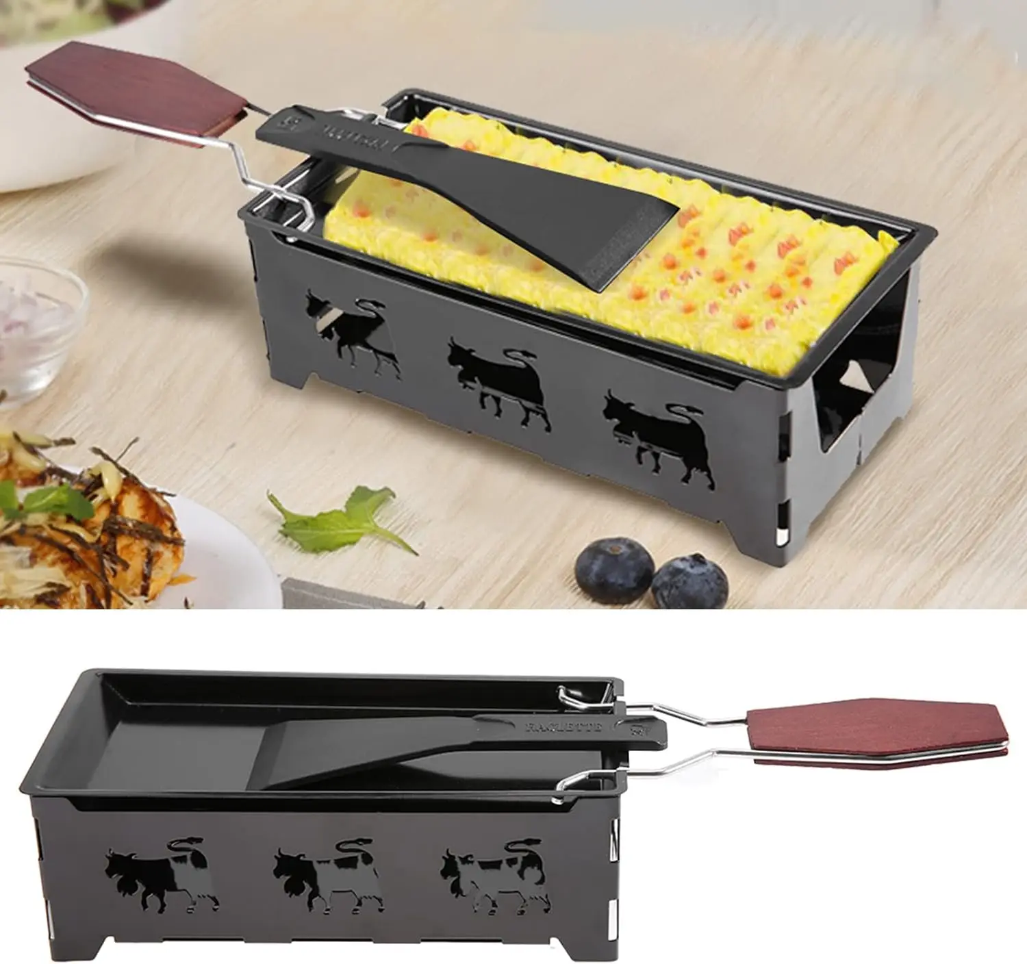 Cheese Raclette Set,Portable Candlelight Raclette Pan Non Stick Cheese Baking Tray Stove with Spatula  Kitchen Grilling Tool Met