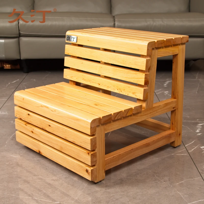 Solid Oak Step Stool with Non-Slip Base - Multi-Purpose Bathroom Stool for Sink/Toilet, Compact Wooden Ladder For Kids & Seniors