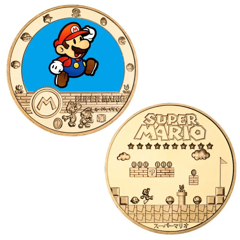 Super Mario Commemorative Coin Toy Mario Anime Peripheral Gold-plated Badge Cartoon Commemorative Coin Kids Collection Toy Gift