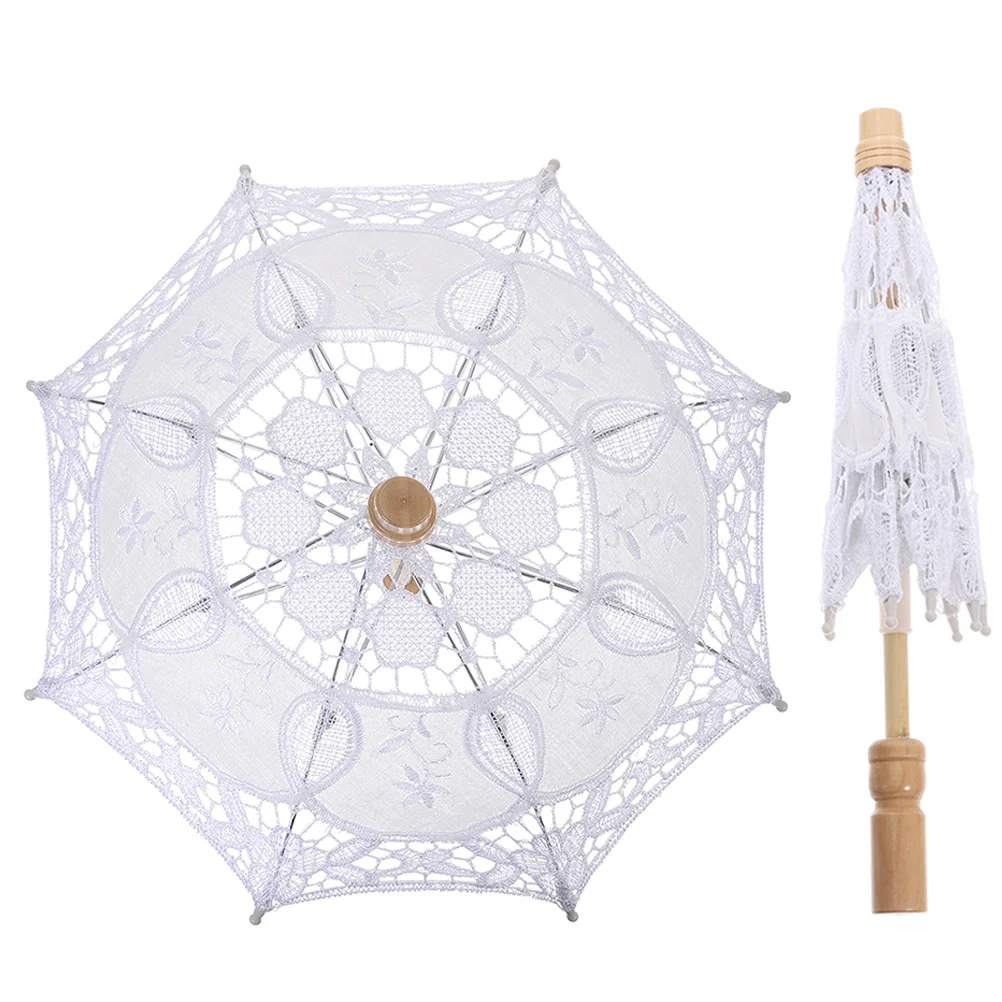 2 Pcs Umbrella for Kids Prop Bridal Veil Parasol Bride Wooden Handle Lace White Girls Elegant Man