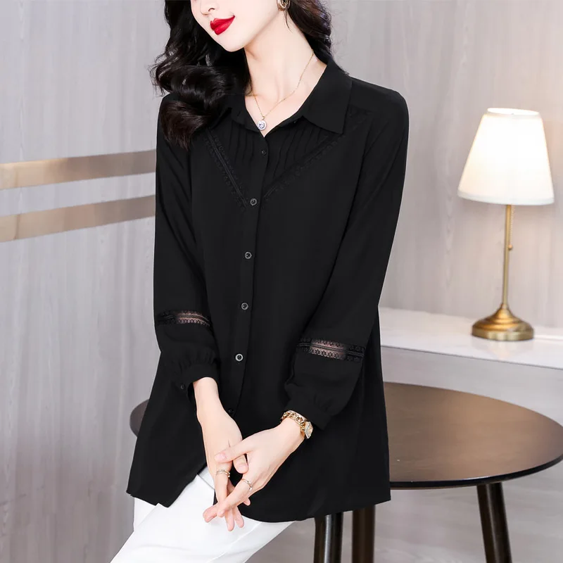 Women Clothes Loose Solid Tunics Spring Casual Temperament Elegant Long Sleeve Shirt Female Top Vintage Fashion Blouse