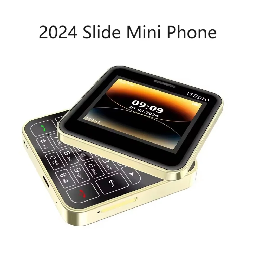 2024 New Slide Button Mini Mobile phone i19 Pro Square 2.4inch Dual SIM 2G GSM Bluetooth FM Camera Unlocked Small Cell Phone