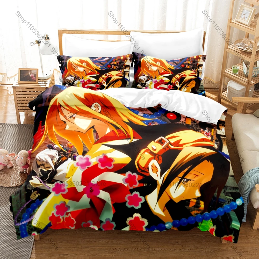 Anime Shaman King Bedding Set, Duvet Cover & 2 Pillowcases, Fantasy Shaman Role Pattern Breathable Fabric All Season Use