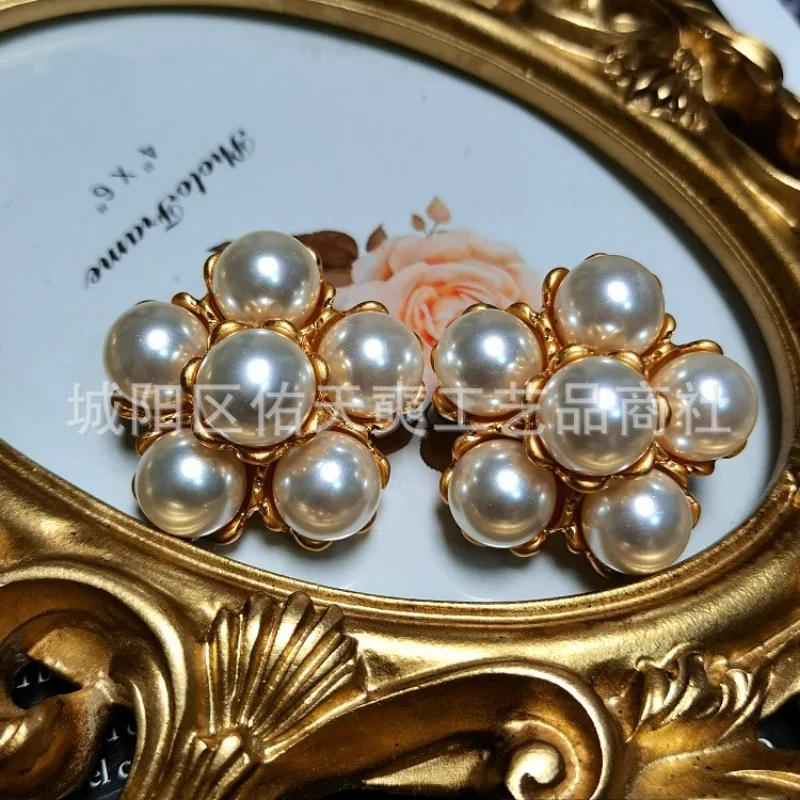 Medieval Vintage Pearl Flower Earrings Woman Fancy Charm Luxury Royal Court Jewelry Sweet Romantic Fine Gift Trends Ins