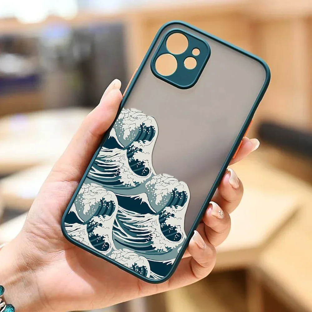 Fashion Great Blue Wave Clear Phone Case For iPhone 16 13 12 11 14 15 Pro MAX Plus SE Mini XR Shockproof Hard Matte Cover Fundas