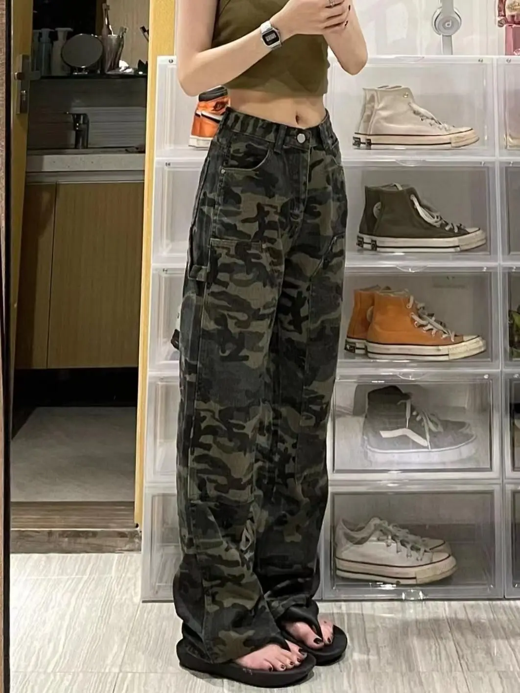 Y2K Camouflage Printed Workwear Jeans Loose Straight Women's Sweatpants Spring Summer Fall Matching Set hiphop