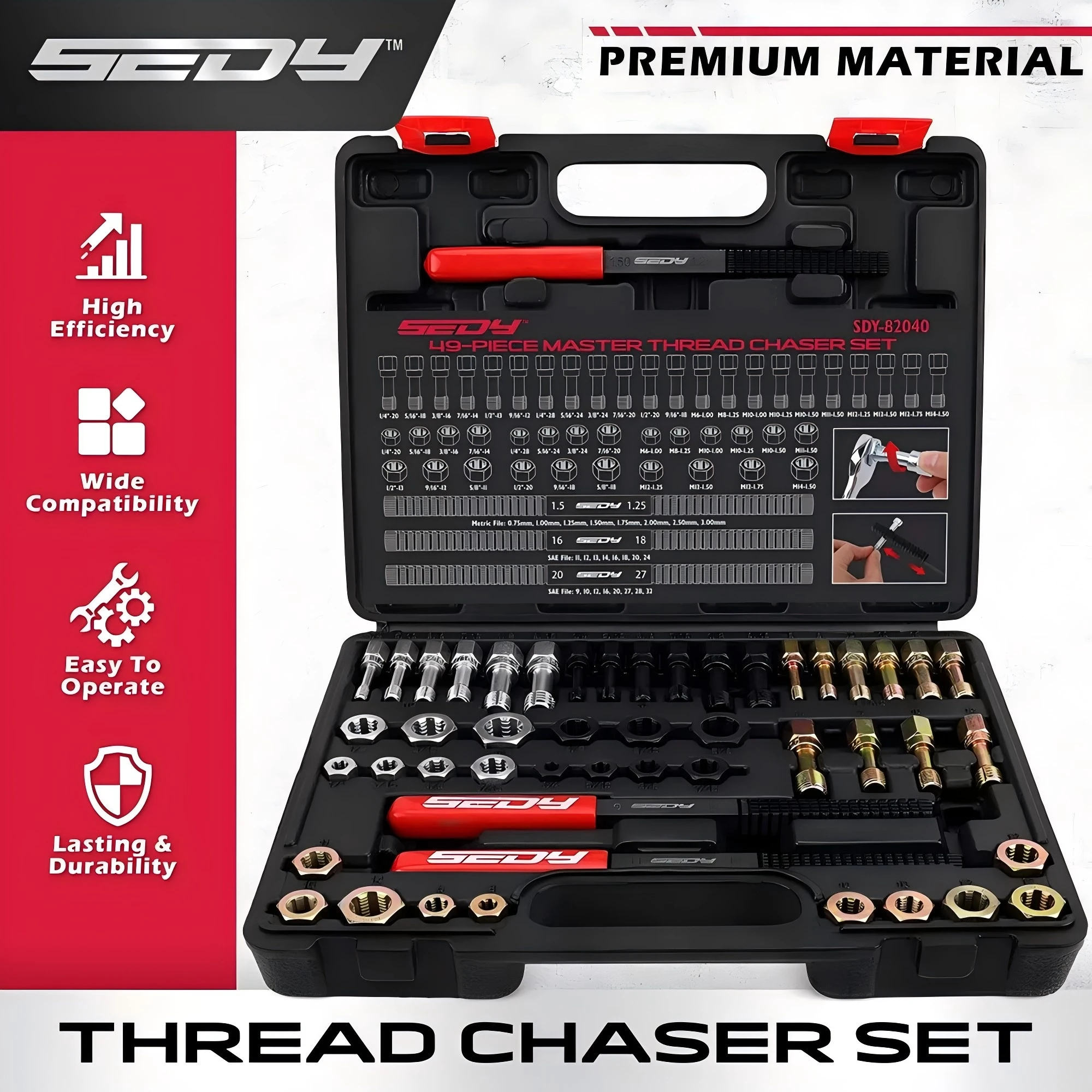 SEDY 49-Pieces SAE and Metric Thread Restorer Kit Fractional Metric Thread Restorer