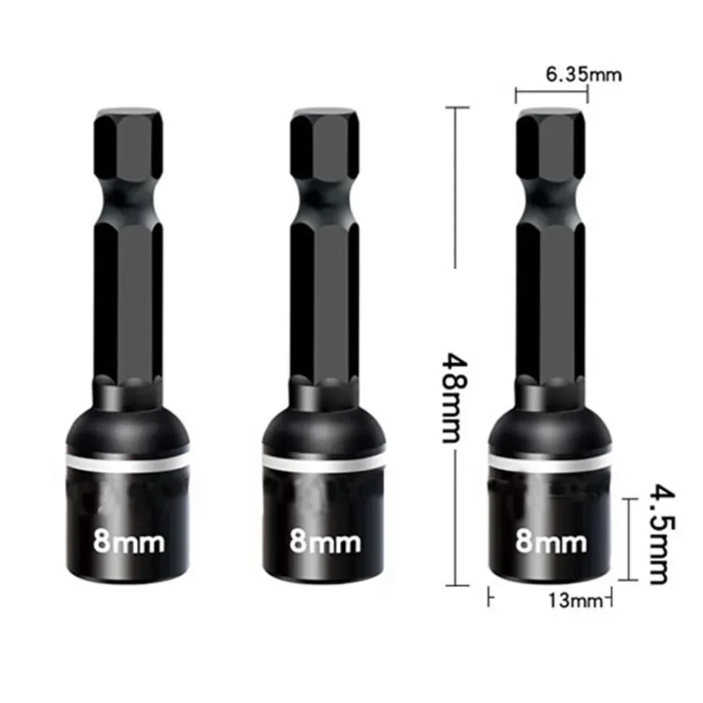 3Pcs Hex Socket 8mm Hex Driver Adapter Magnetic Head Extension Adapter For Electric Drill Wrench Sleeve Nuts Removal Power Tool