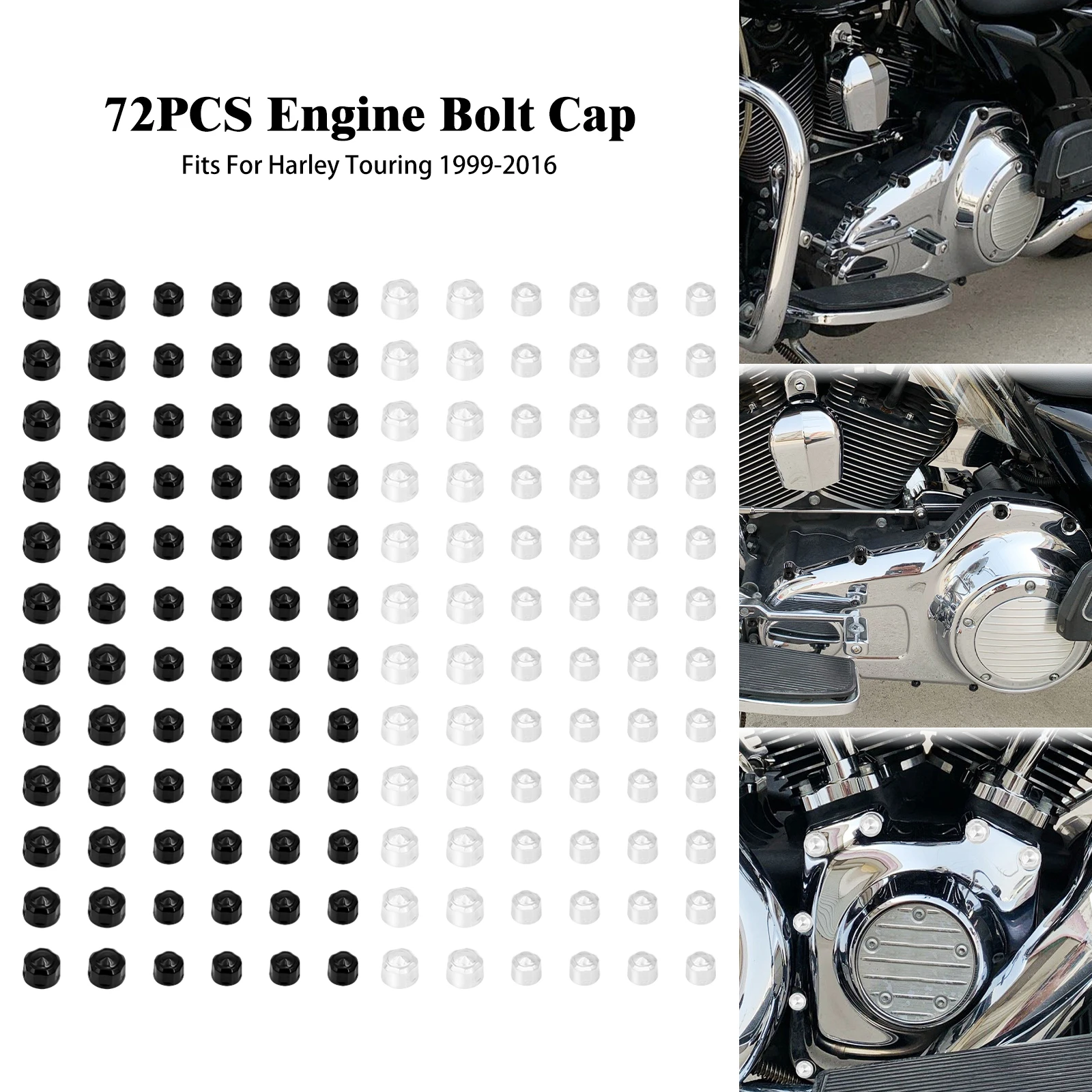 72PCS Motorcycle Black Chrome Engine Bolts Cap Set For Harley  Softail Fat Boy Breakout Touring Street Electra Glide FLHR 99-16
