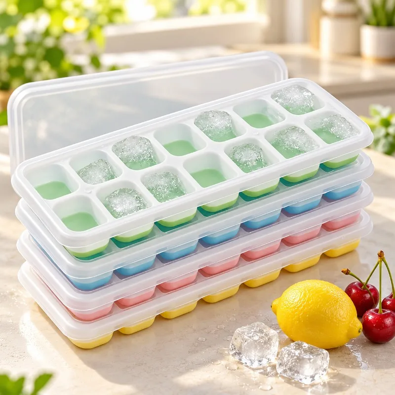 14 Cavity Silicone Ice Cube Tray with Lid Ice Mold for Freezer Cocktails Whiskey Iced Coffee Juice and Cold Drinks Home Kitchen