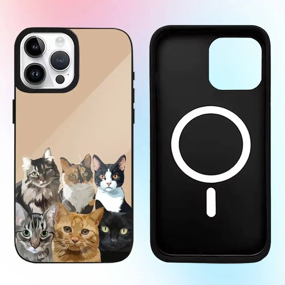 Coque de téléphone à motif de chat de dessin animé, couleur mignonne, tendance, pour iPhone17,16,15,14,13,12,11 Plus,Pro Max, charge sans fil magnétique Magsafe