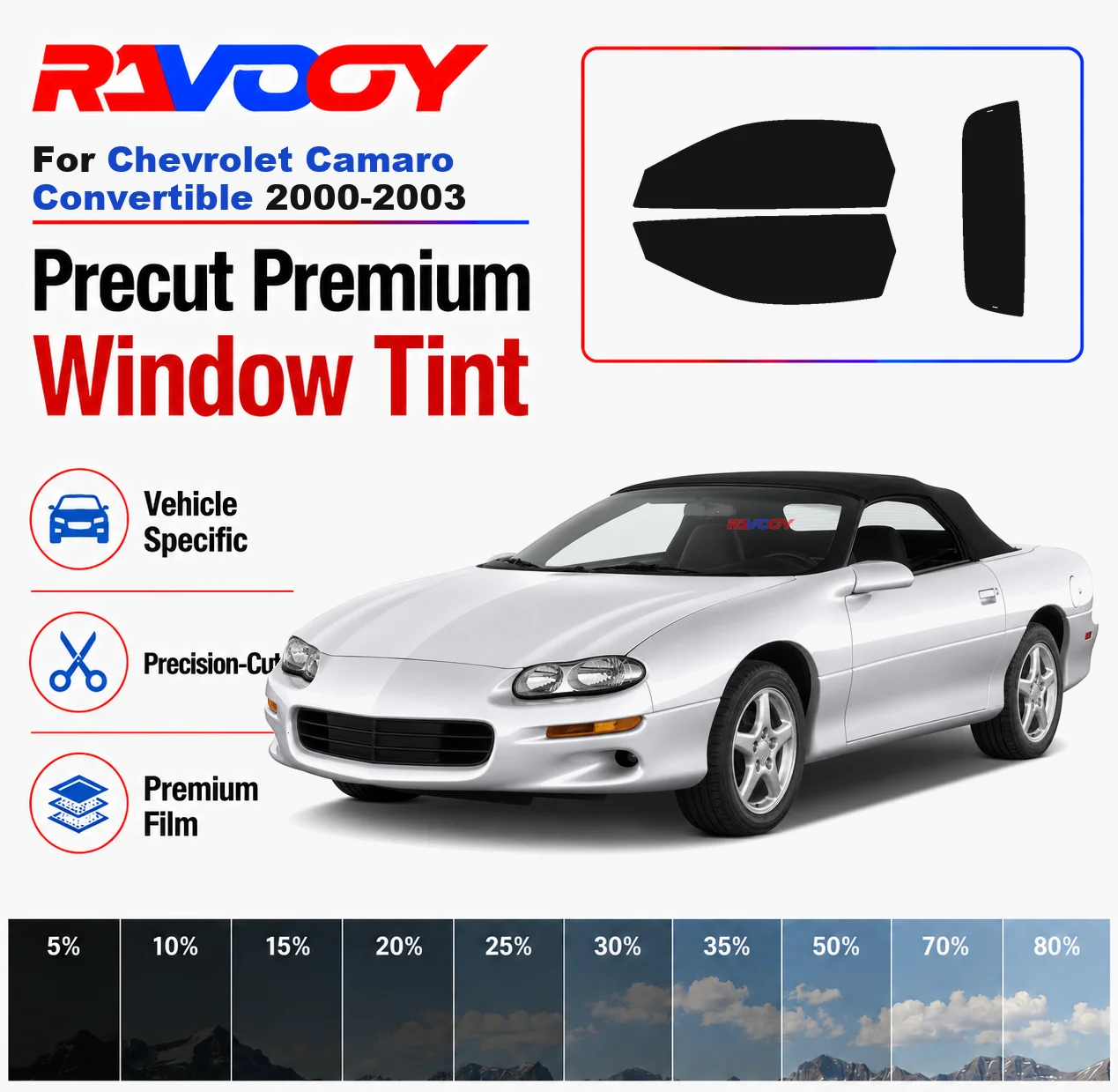 

Premium Precut Window Tint Kit Front Windows Rear Windows Rear Windshield For Chevrolet Camaro Conv 2000-2003 Nano Ceramic Film